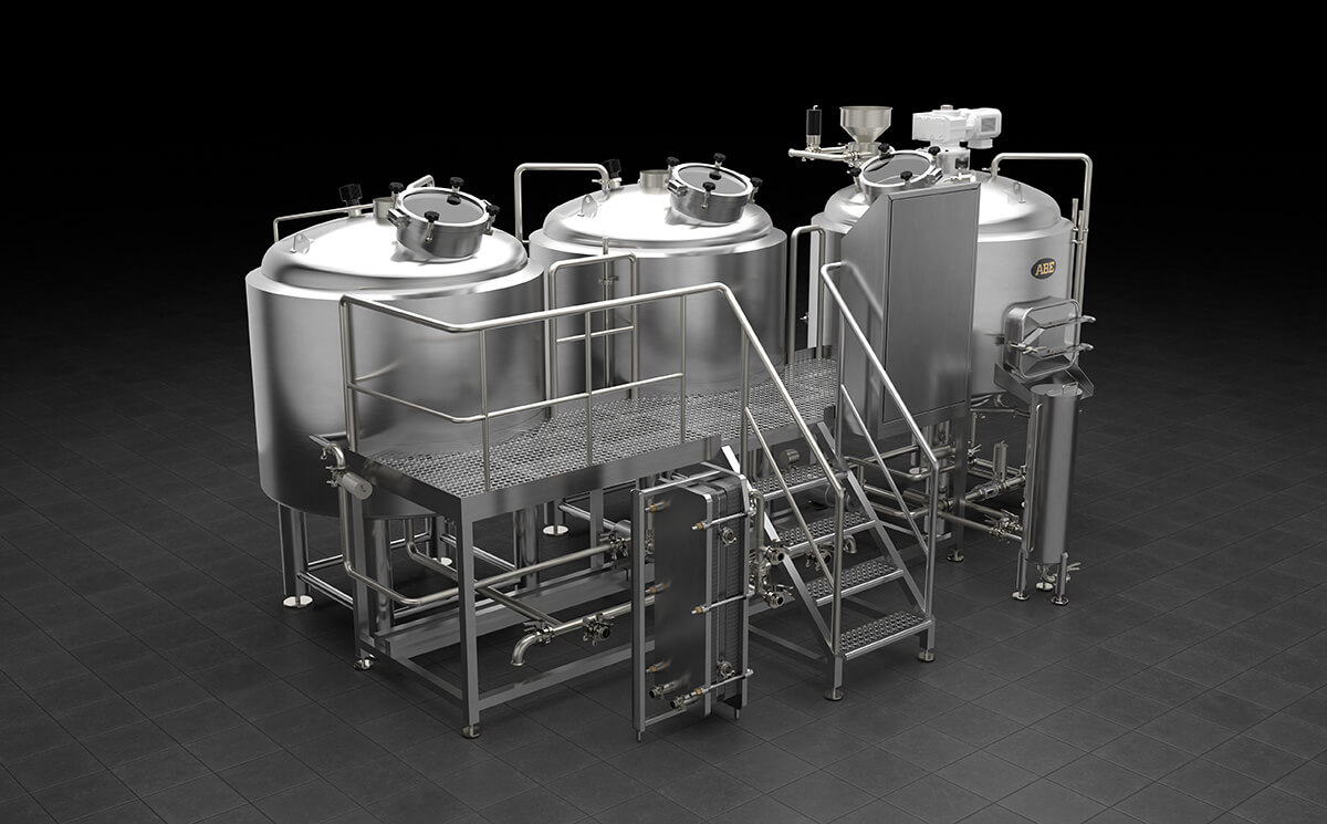 ABE 3 Vessel Craft Beer Brewhouse - Left Side View