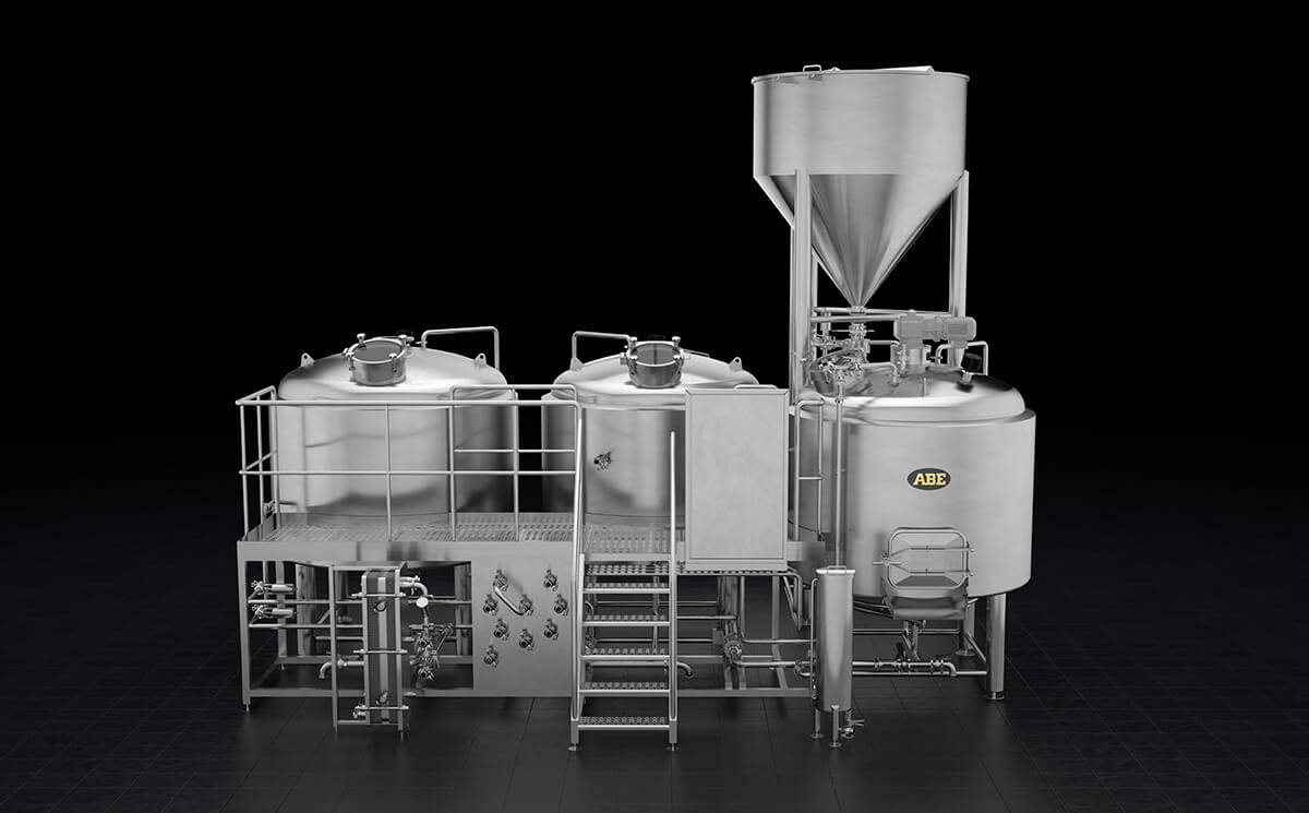 ABE 3 Vessel Craft Beer Brewhouse with Hopper - Front View