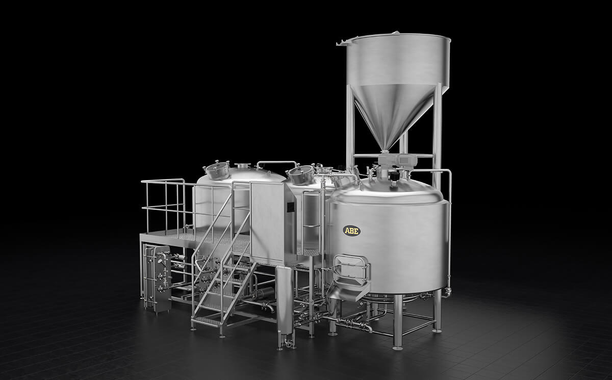 ABE 3 Vessel Craft Beer Brewhouse with Hopper - Right Side View