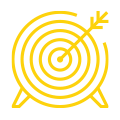 Line illustration of a target with an arrow in the bullseye