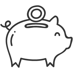 Line icon depicting a coin dropping into a piggy bank